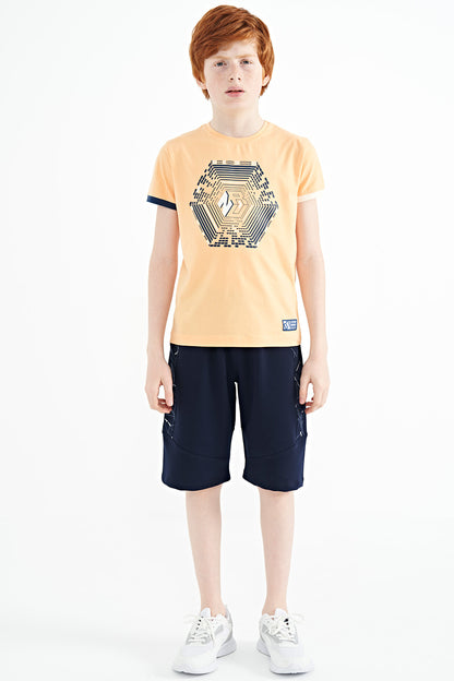 Melon Sleeve Cuff Colorful Detailed Printed Standard Cut Boys T-Shirt - 11156