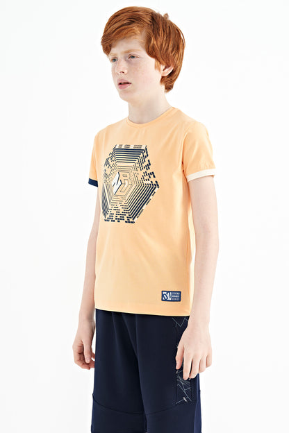 Melon Sleeve Cuff Colorful Detailed Printed Standard Cut Boys T-Shirt - 11156