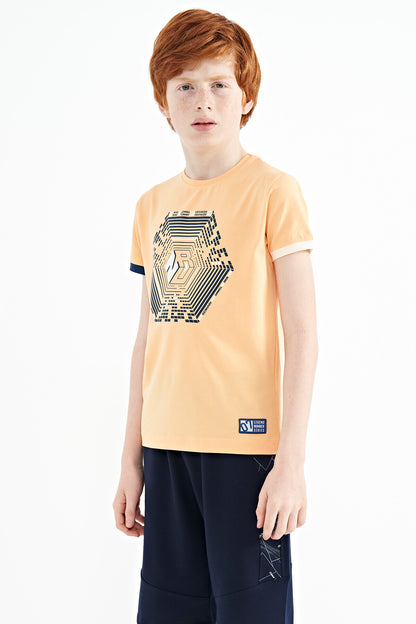 Melon Sleeve Cuff Colorful Detailed Printed Standard Cut Boys T-Shirt - 11156