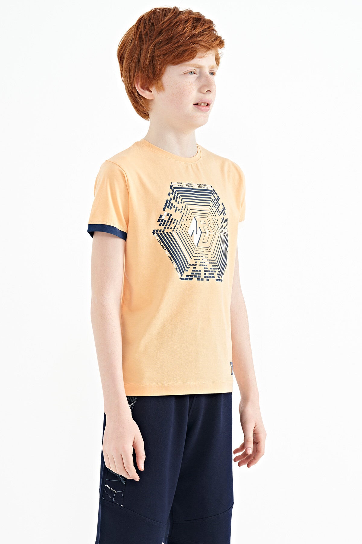 Melon Sleeve Cuff Colorful Detailed Printed Standard Cut Boys T-Shirt - 11156