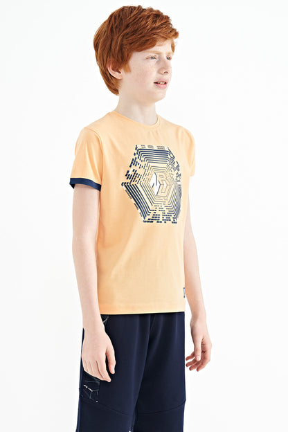 Melon Sleeve Cuff Colorful Detailed Printed Standard Cut Boys T-Shirt - 11156
