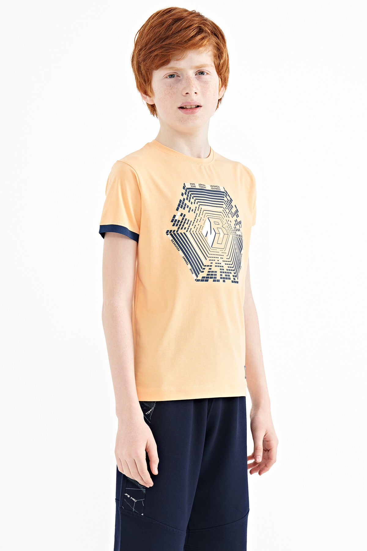 Melon Sleeve Cuff Colorful Detailed Printed Standard Cut Boys T-Shirt - 11156