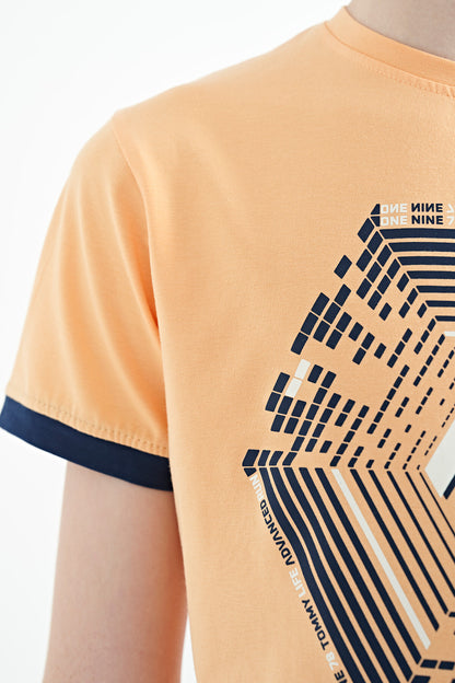 Melon Sleeve Cuff Colorful Detailed Printed Standard Cut Boys T-Shirt - 11156