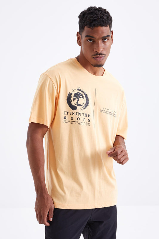 Minimal Print Watermelon Inside O Collar Men's Oversize T-Shirt - 88096