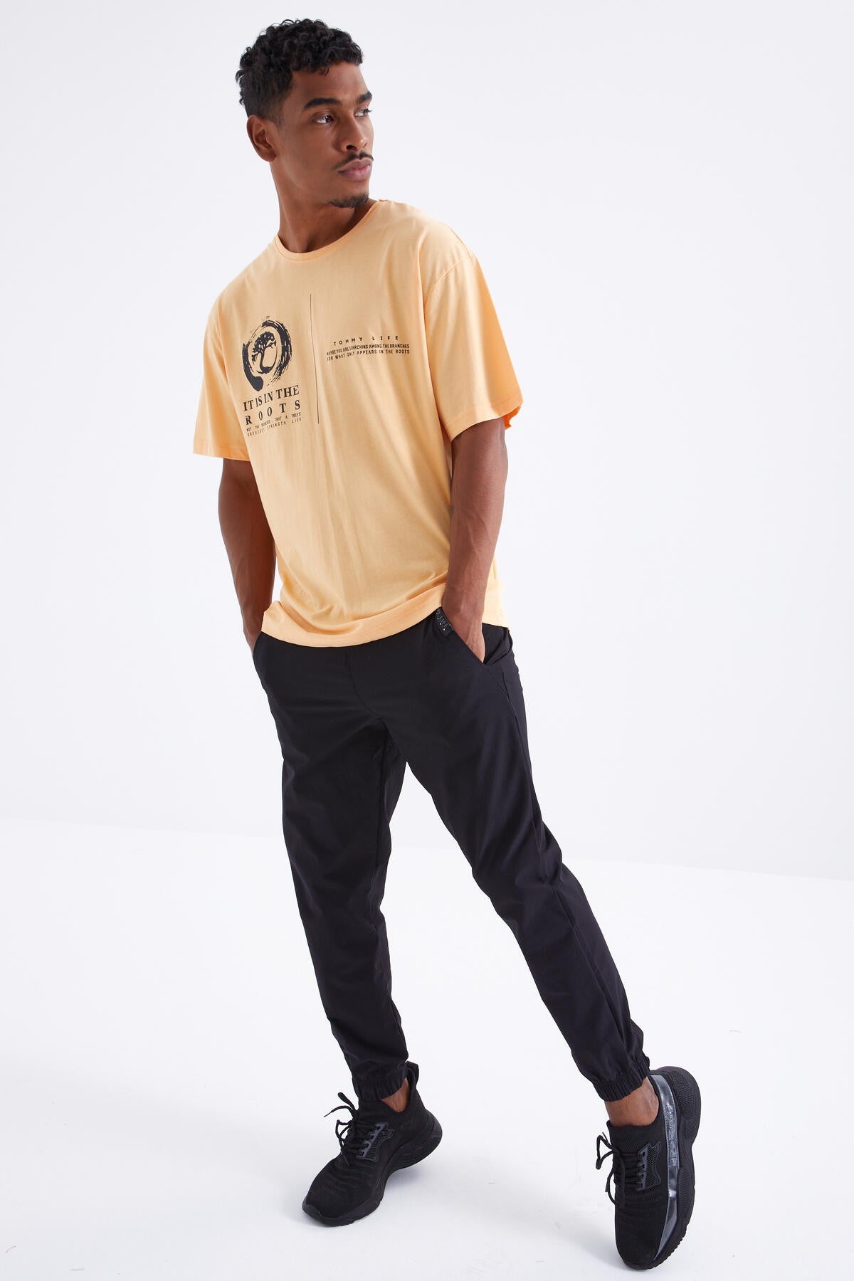 Minimal Print Watermelon Inside O Collar Men's Oversize T-Shirt - 88096