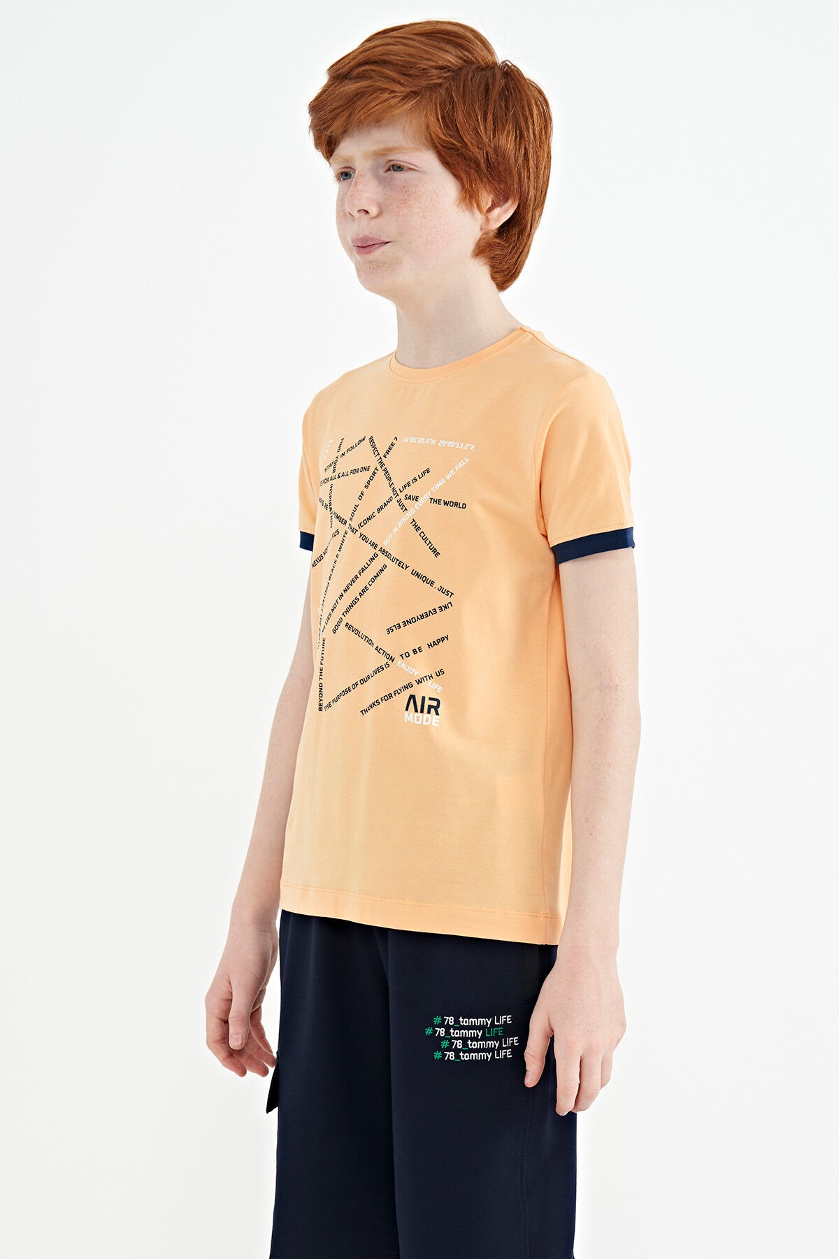 Minimal Print Inside Melon Standard Fit O Collar Boys T-Shirt - 11132