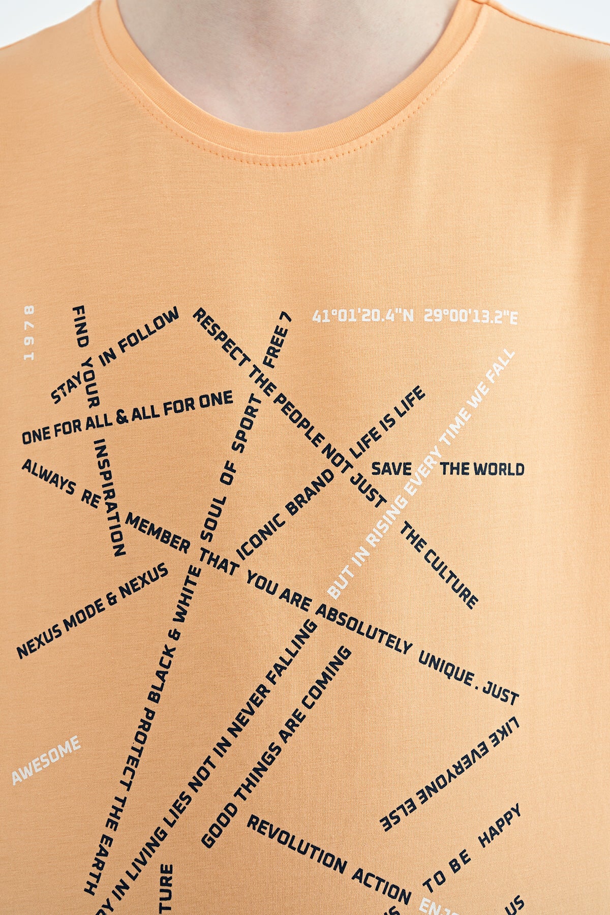 Minimal Print Inside Melon Standard Fit O Collar Boys T-Shirt - 11132