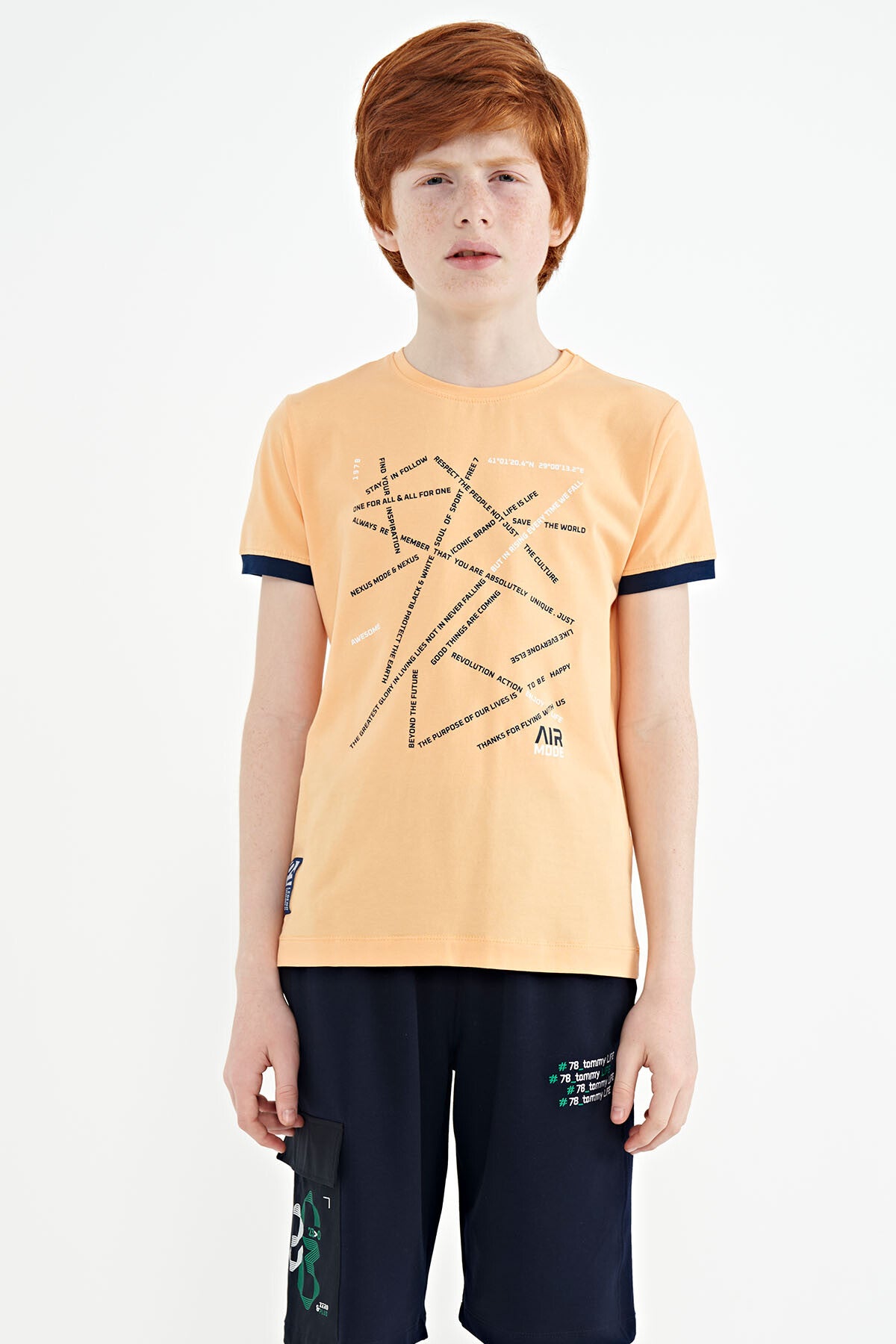 Minimal Print Inside Melon Standard Fit O Collar Boys T-Shirt - 11132