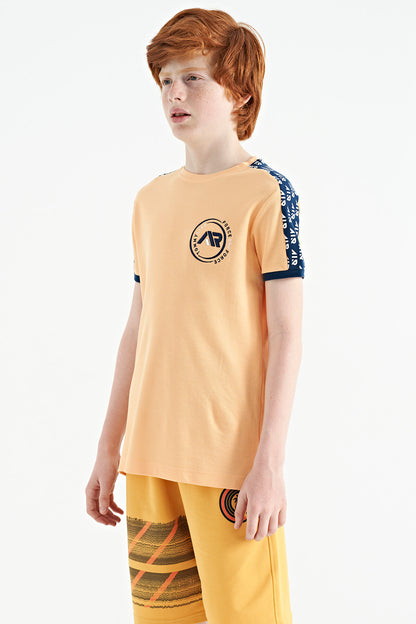 Melon Inside Shoulder Print Detailed Standard Mold O Collar Boys T-Shirt - 11121