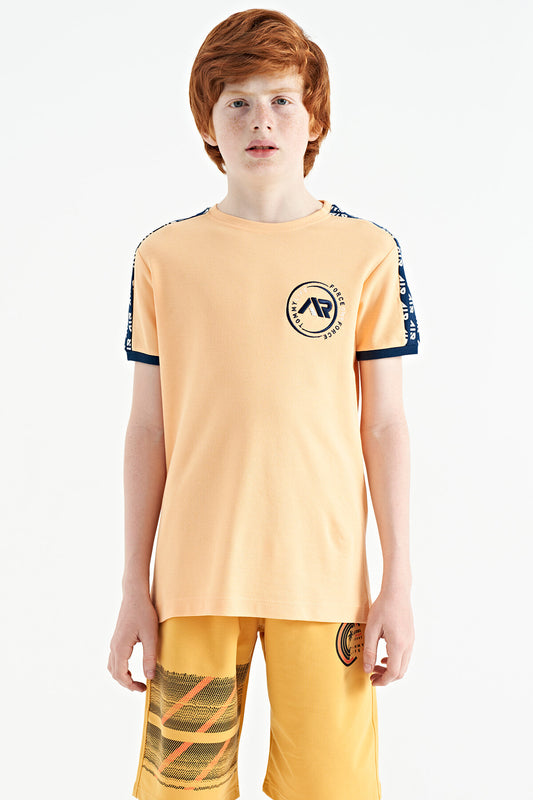 Melon Inside Shoulder Print Detailed Standard Mold O Collar Boys T-Shirt - 11121