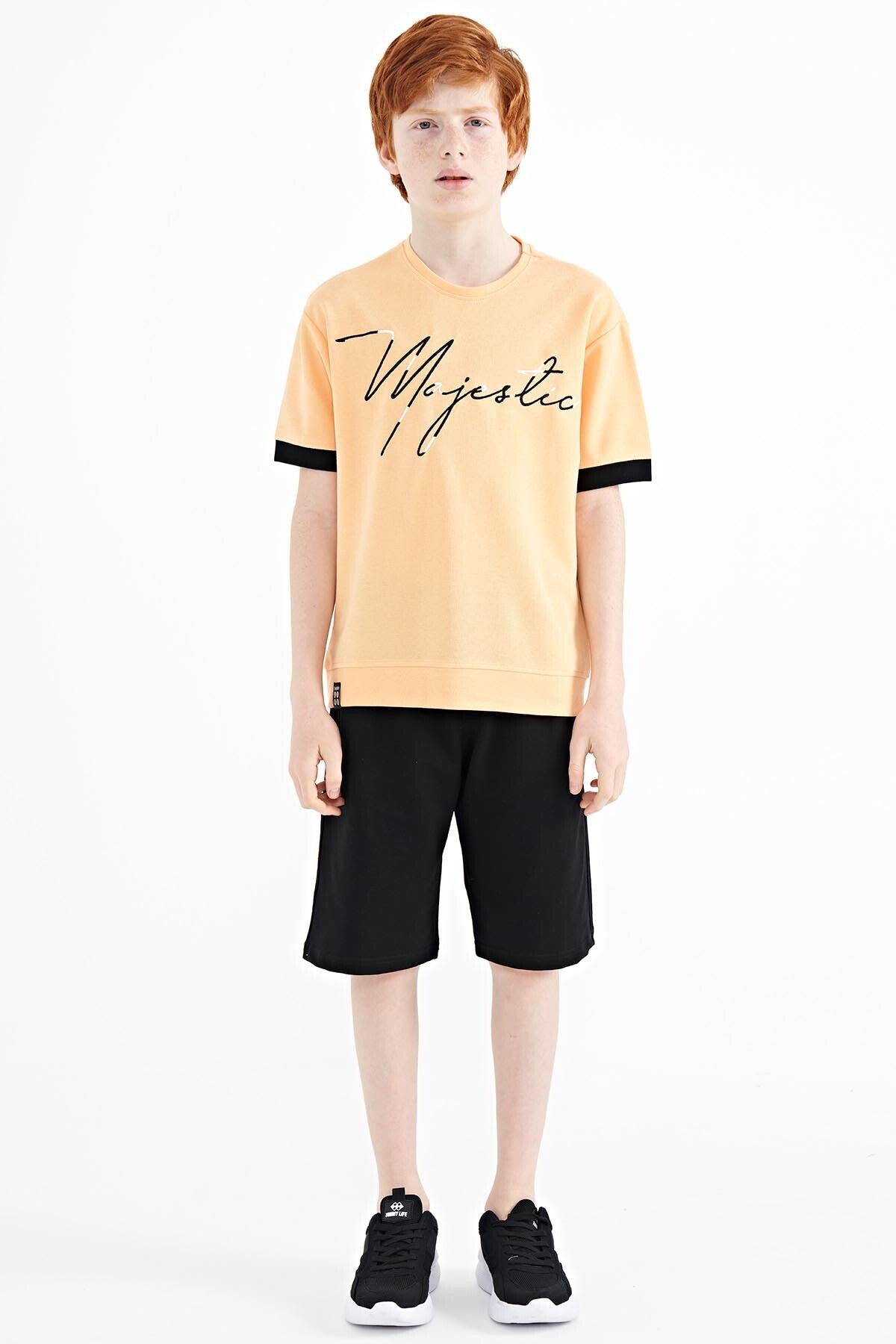 Melon Inner Front Embroidered O Collar Oversize Boys T-Shirt - 11147