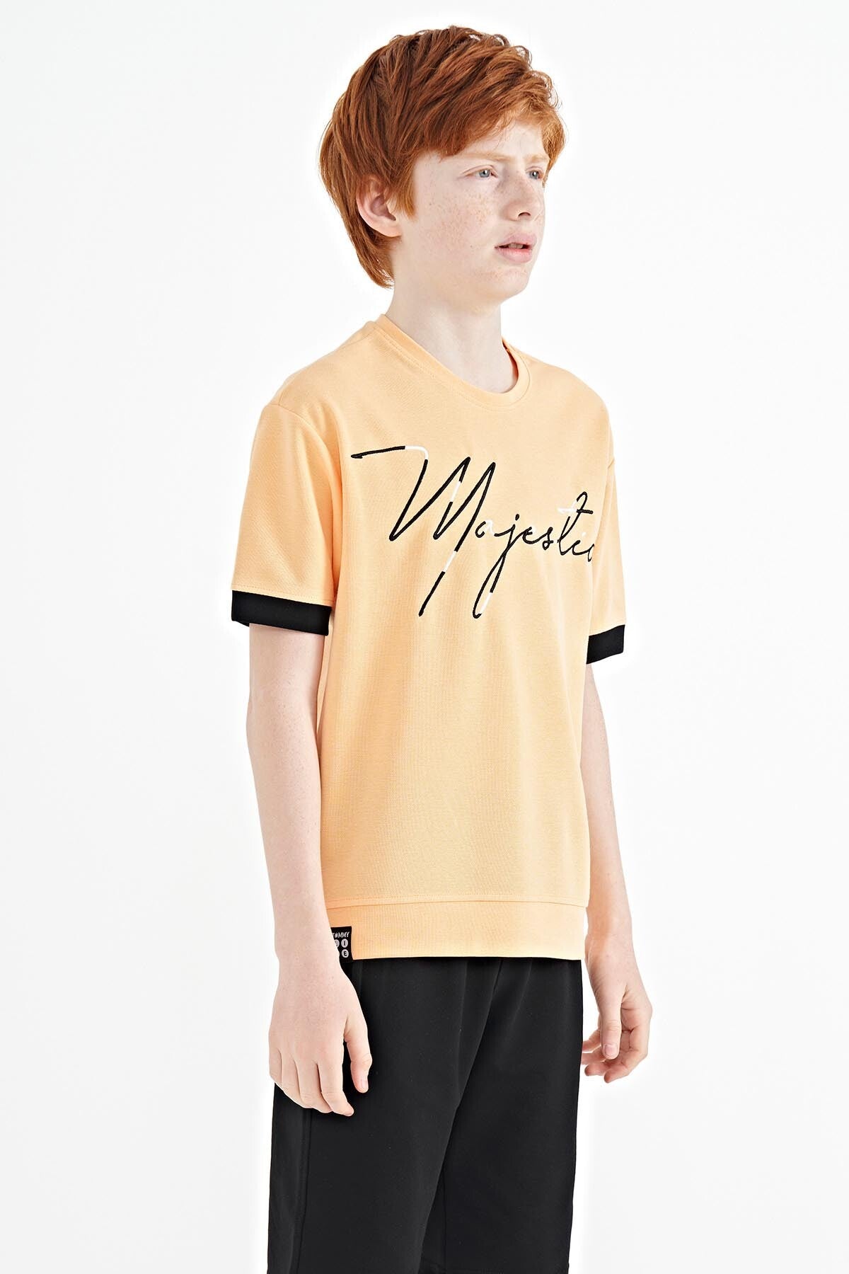 Melon Inner Front Embroidered O Collar Oversize Boys T-Shirt - 11147