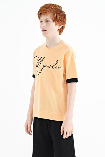 Melon Inner Front Embroidered O Collar Oversize Boys T-Shirt - 11147