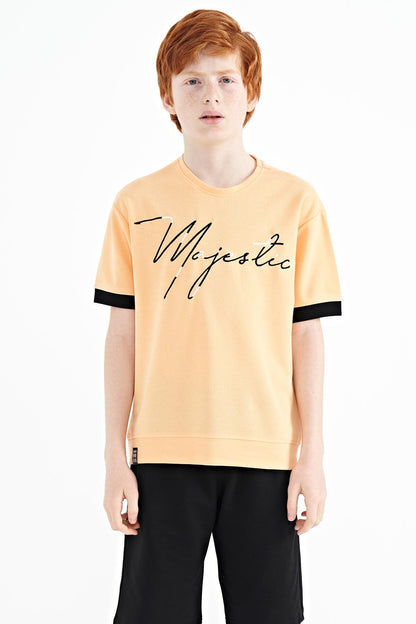 Melon Inner Front Embroidered O Collar Oversize Boys T-Shirt - 11147