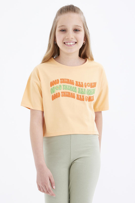 Melon Inside Oversize Colorful Print Drop Shoulder O Collar Girls Crop T-Shirt - 75038