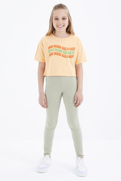 Melon Inside Oversize Colorful Print Drop Shoulder O Collar Girls Crop T-Shirt - 75038