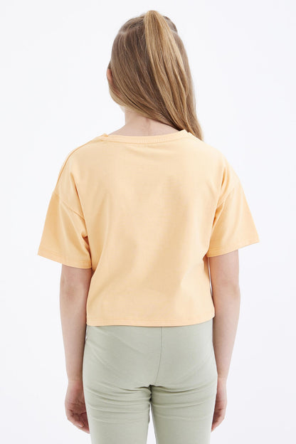 Melon Inside Oversize Colorful Print Drop Shoulder O Collar Girls Crop T-Shirt - 75038