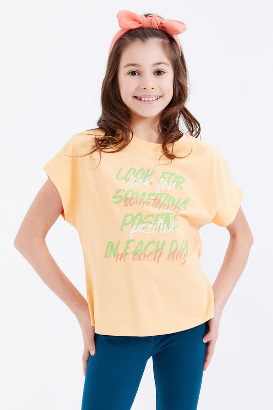 Melon Inside Oversize Colorful Print O Collar Girls' T-Shirt - 75029