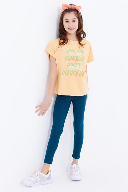 Melon Inside Oversize Colorful Print O Collar Girls' T-Shirt - 75029