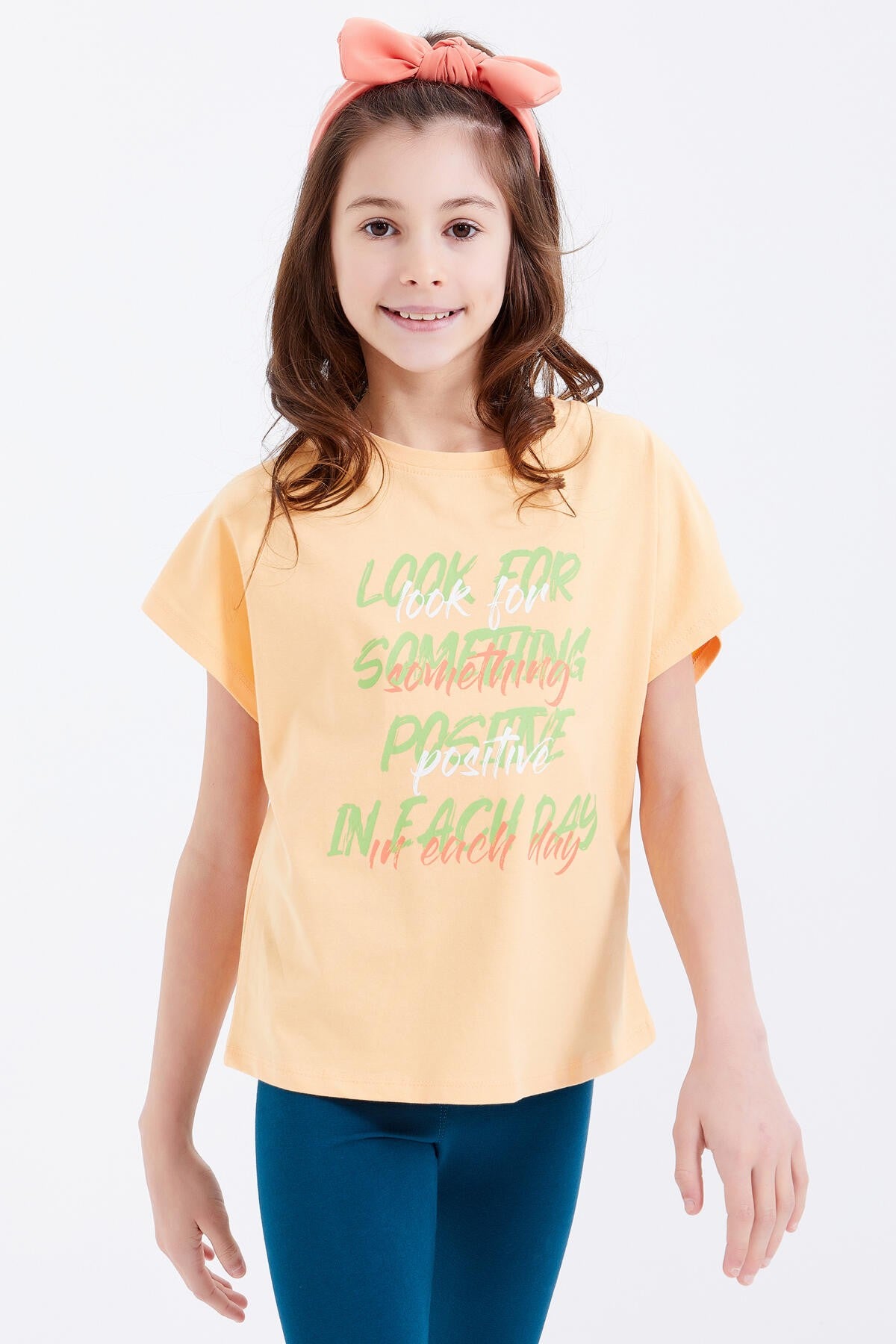Melon Inside Oversize Colorful Print O Collar Girls' T-Shirt - 75029