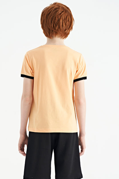 Melon Inner Compass Printed Standard Mold O Collar Boys T-Shirt - 11106