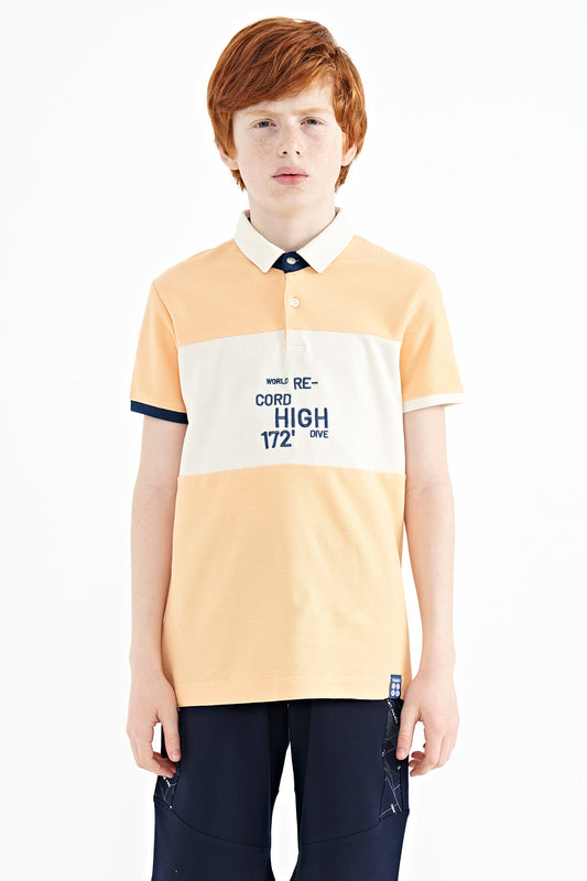 Melon Color Gradient Embroidered Detailed Standard Cut Polo Collar Boys T-Shirt - 11110