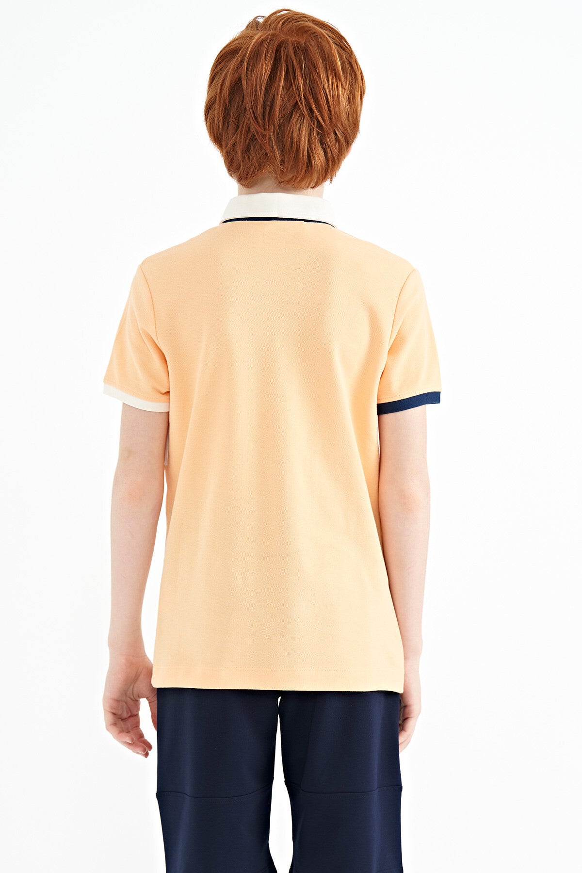 Melon Color Gradient Embroidered Detailed Standard Cut Polo Collar Boys T-Shirt - 11110