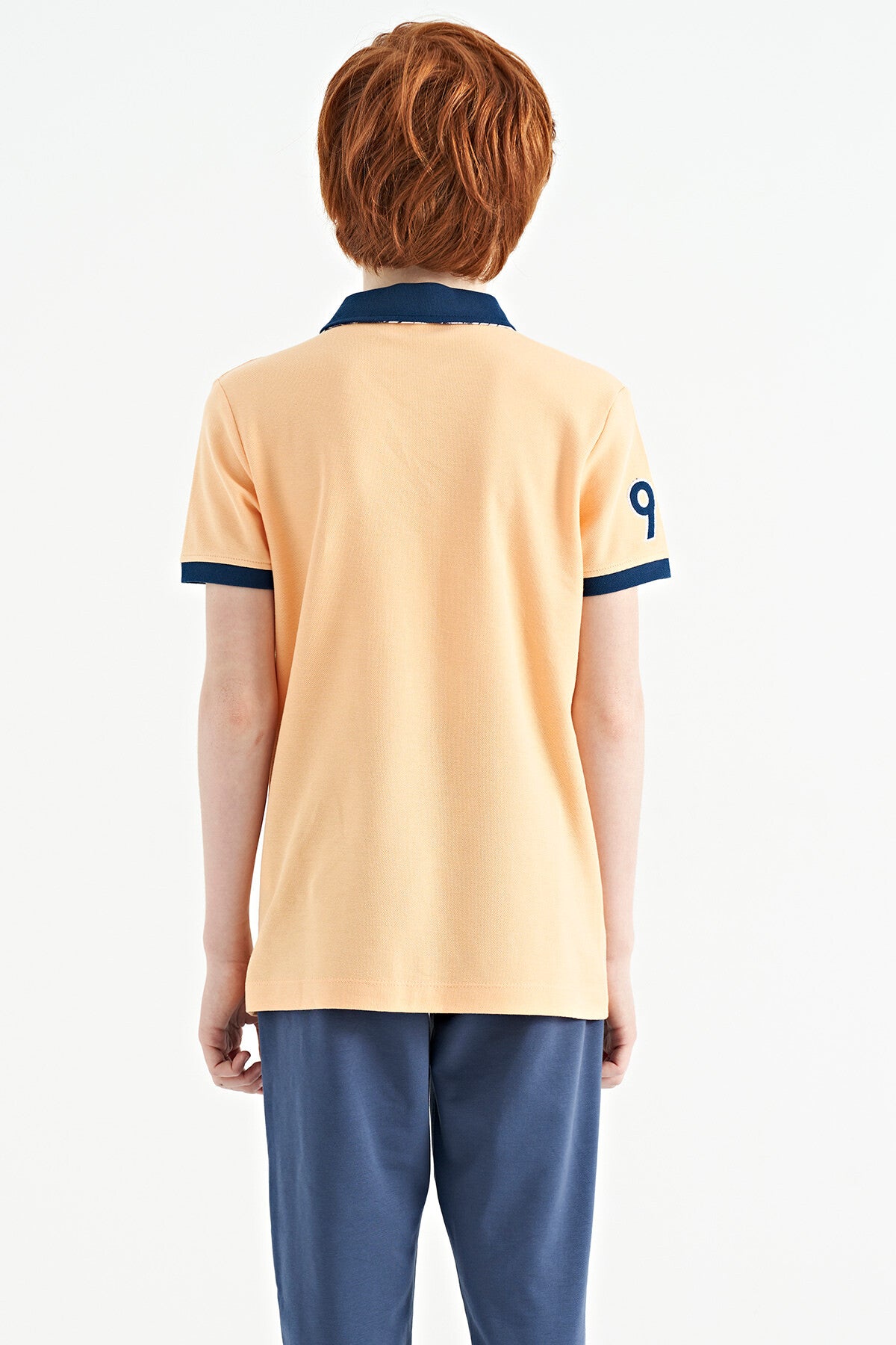Melon Inner Striped Print Detailed Polo Collar Standard Cut Boys T-Shirt - 11162