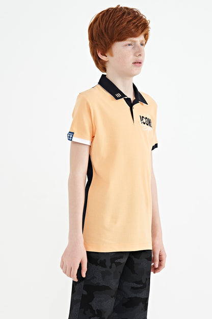 Melon Inner Collar Chest Embroidery Detailed Standard Pattern Polo Collar Boys T-Shirt - 11139