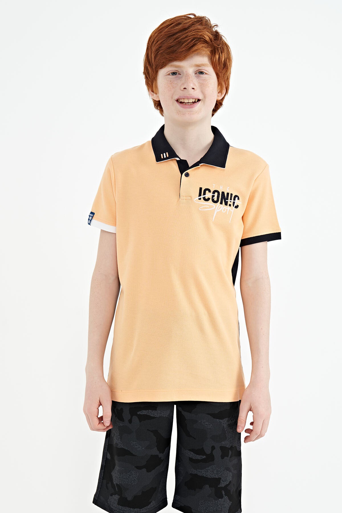 Melon Inner Collar Chest Embroidery Detailed Standard Pattern Polo Collar Boys T-Shirt - 11139