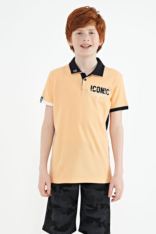 Melon Inner Collar Chest Embroidery Detailed Standard Pattern Polo Collar Boys T-Shirt - 11139