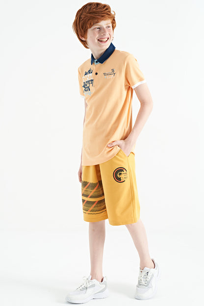 Melon Inner Writing Embroidery Detailed Standard Template Polo Collar Boys T-Shirt - 11085