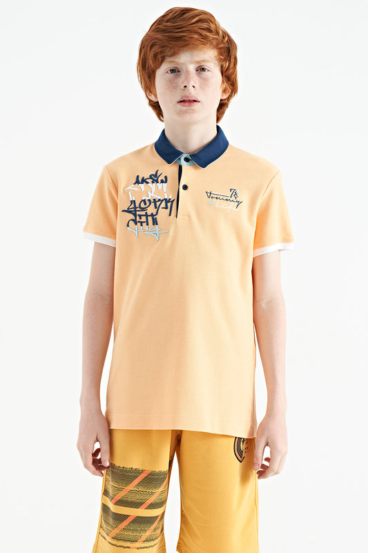 Melon Inner Writing Embroidery Detailed Standard Template Polo Collar Boys T-Shirt - 11085