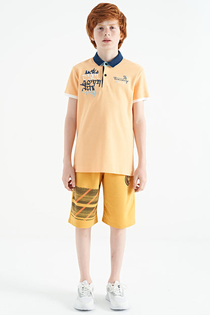 Melon Inner Writing Embroidery Detailed Standard Template Polo Collar Boys T-Shirt - 11085