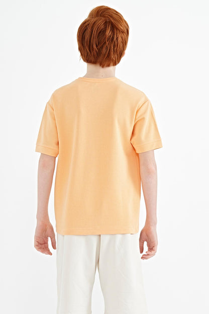 Melon Inside Letter Embroidered O Collar Oversize Boys T-Shirt - 11151