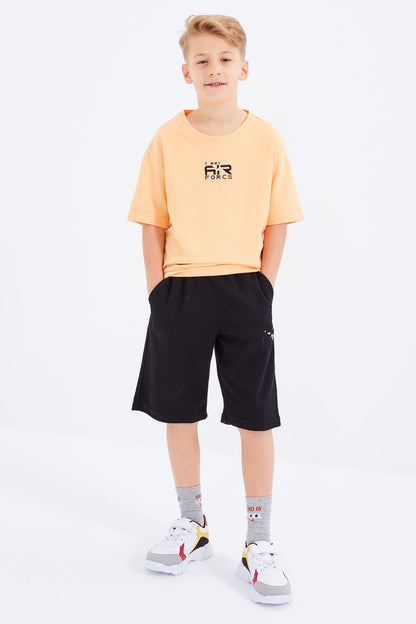 Melon Black Embroidered Oversize Boys' Shorts Set - 10897