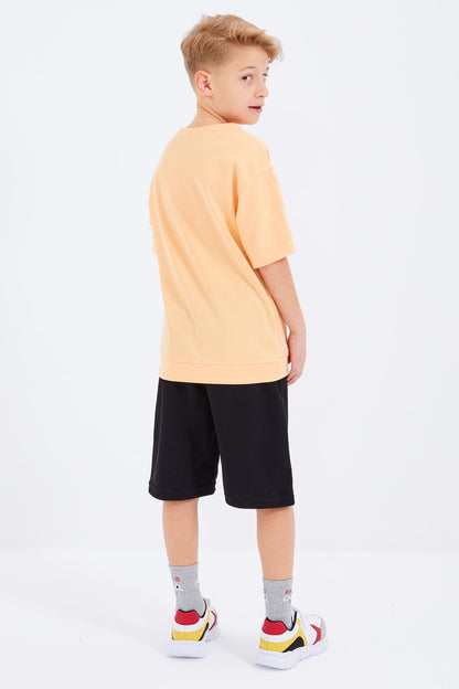 Melon Black Embroidered Oversize Boys' Shorts Set - 10897