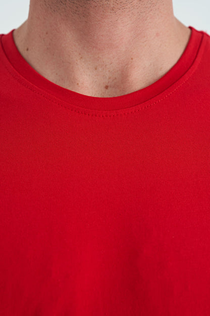 Red Men's Basic Short Sleeve Standard Fit O Neck T-shirt - 87911