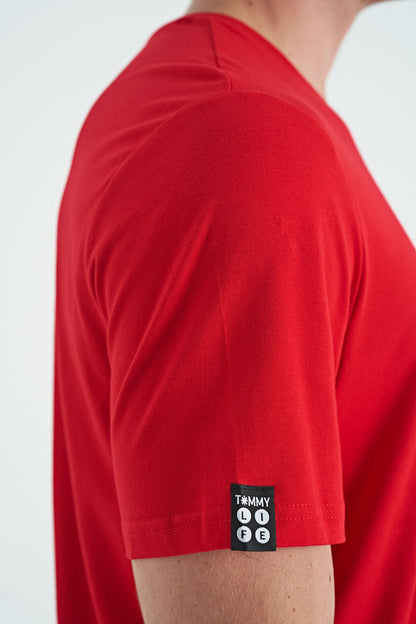 Red Men's Basic Short Sleeve Standard Fit O Neck T-shirt - 87911
