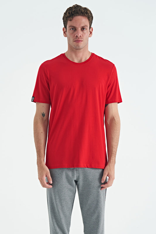 Red Men's Basic Short Sleeve Standard Fit O Neck T-shirt - 87911