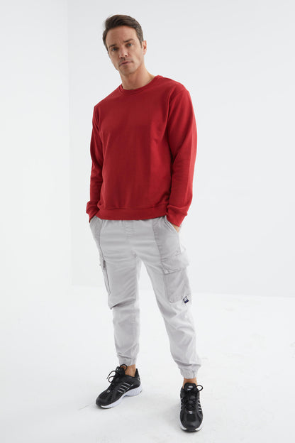 Red Basic Round Neck Comfort Fit Men's Sweatshirt - 88053
