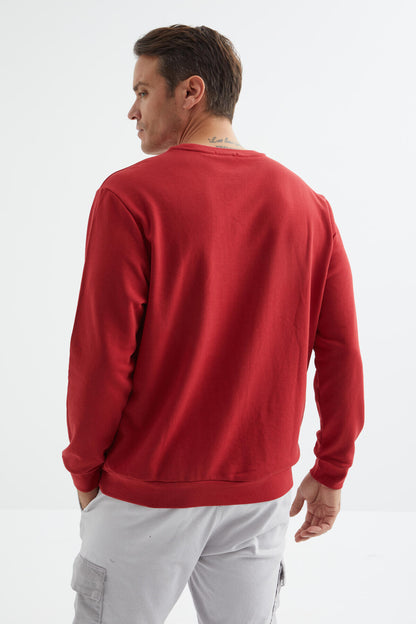 Red Basic Round Neck Comfort Fit Men's Sweatshirt - 88053