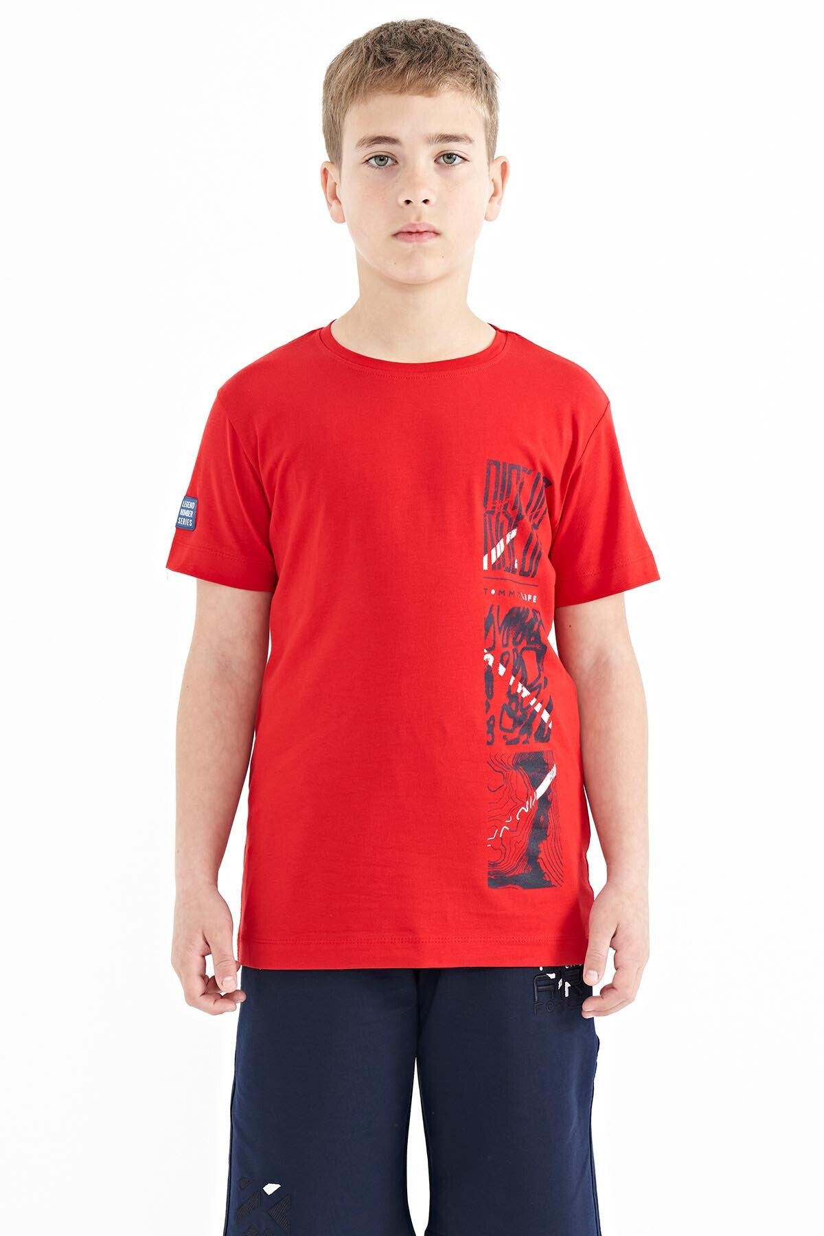 Red Print Detailed O Collar Standard Fit Boys T-Shirt - 11104