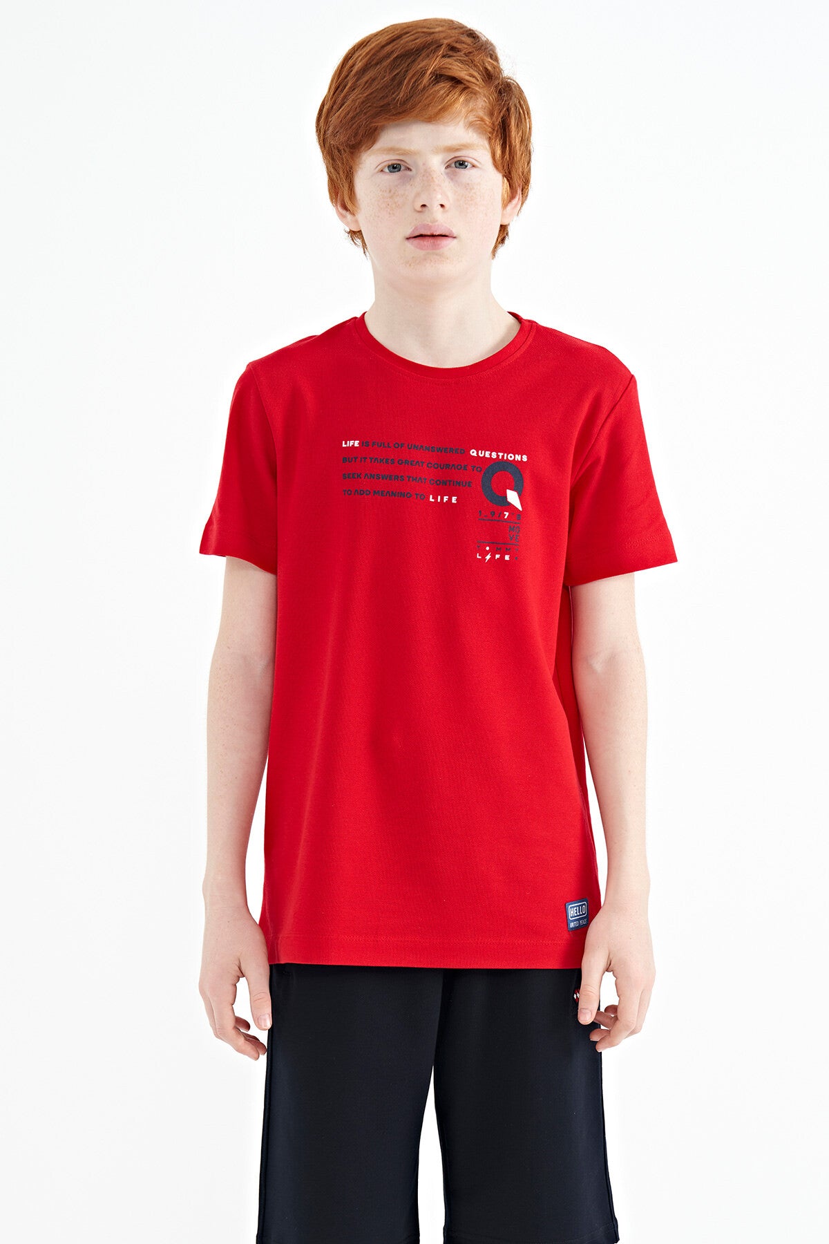 Red Print Detailed O Collar Standard Fit Boys T-Shirt - 11145