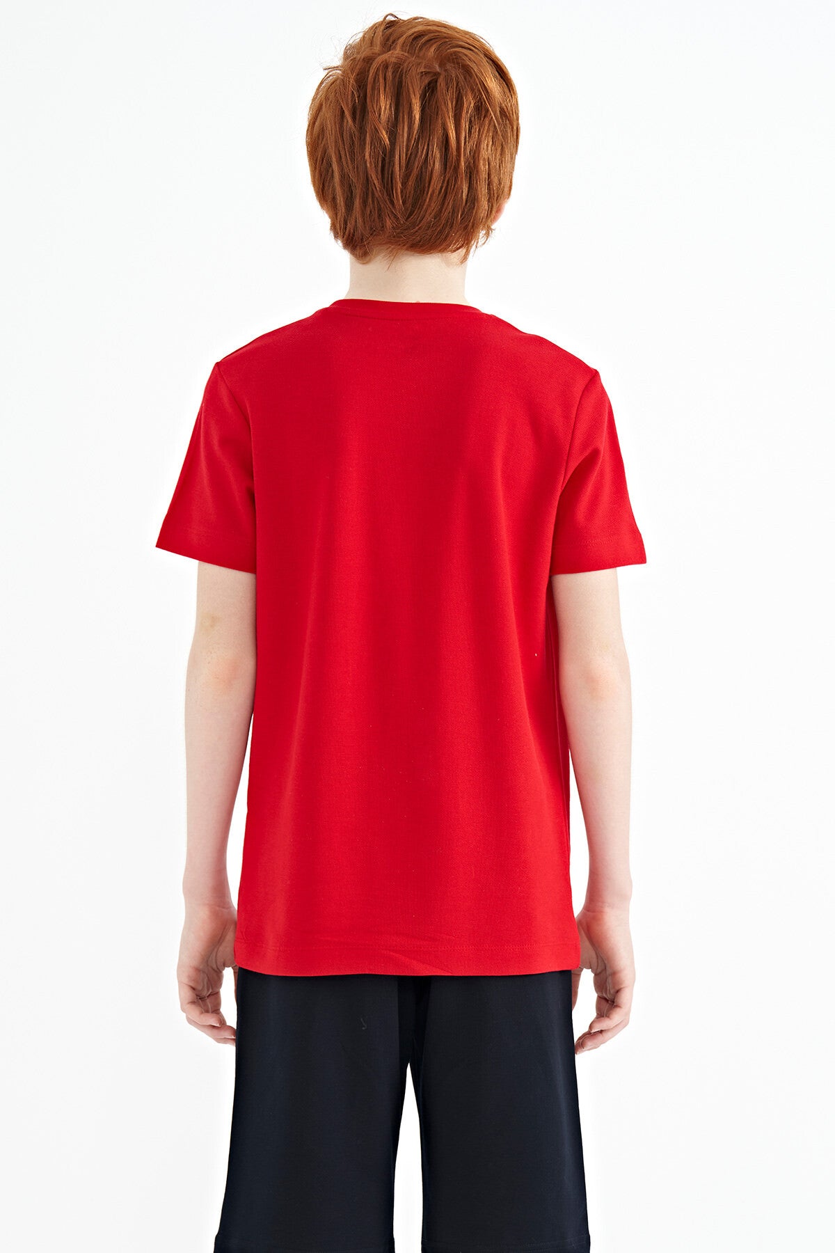 Red Print Detailed O Collar Standard Fit Boys T-Shirt - 11145