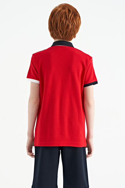 Red Print Detailed Polo Collar Standard Cut Boys T-Shirt - 11161