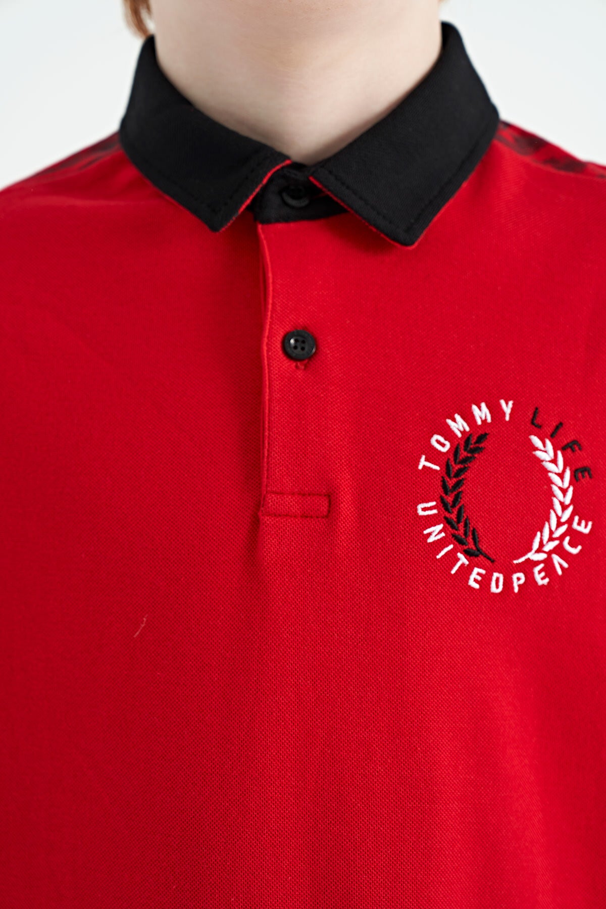 Red Print Detailed Polo Collar Standard Cut Boys T-Shirt - 11166