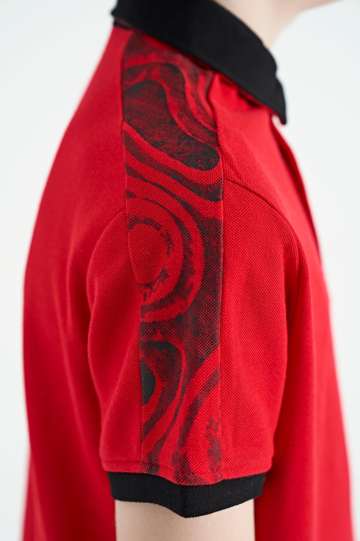 Red Print Detailed Polo Collar Standard Cut Boys T-Shirt - 11166