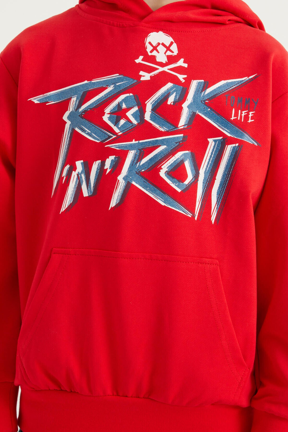 Red Print Kangaroo Pocket Hooded Standard Fit Boys Sweatshirt - 11002