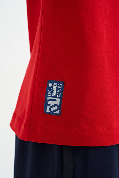 Red Print Detailed Standard Mold O Collar Boys T-Shirt - 11133